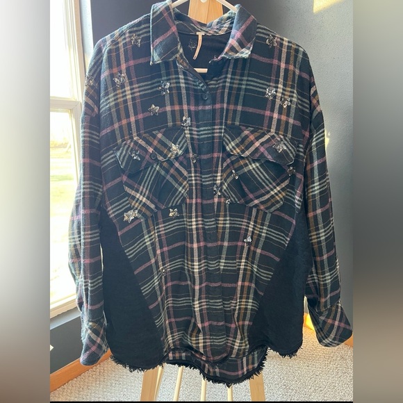 Free People Star Constellations Within Too Sequin Star Flannel Top - Picture 2 of 15